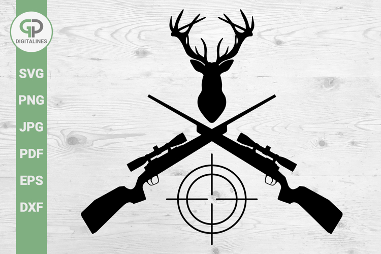 Two Crossed Hunting Rifles SVG Deer Antlers SVG