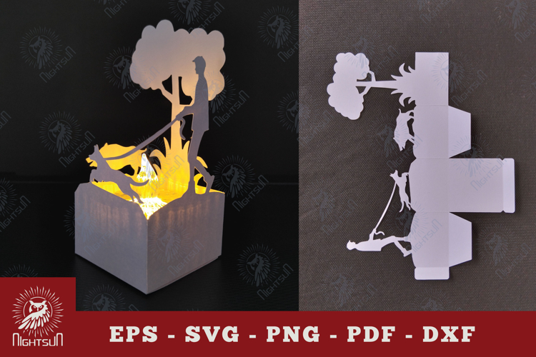 Hunting With Dogs Papercut Lantern SVG