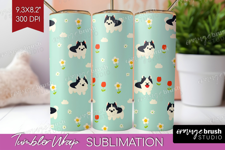 Husky Dog Tumbler Wrap Cute Chibi Puppy Tumbler PNG