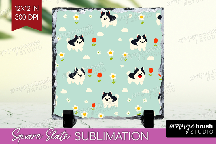 Husky Dog Slate PNG Cute Chibi Puppy Square Slate
