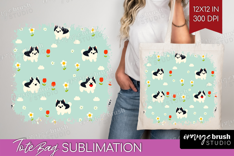 Husky Dog Tote Bag Cute Chibi Puppy Tote Bag PNG Sublimation