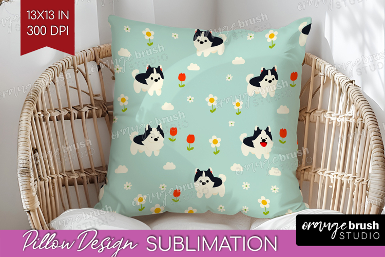 Husky Dog Pillow Sublimation Cute Chibi Puppy Pillow Cover