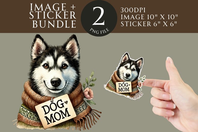 Husky Dog Mom Sticker   Clipart Watercolor PNG