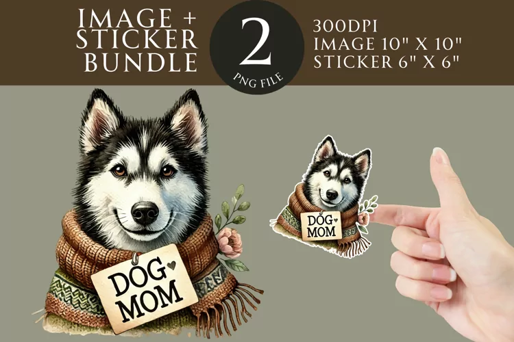 Husky Dog Mom Sticker & Clipart Watercolor PNG