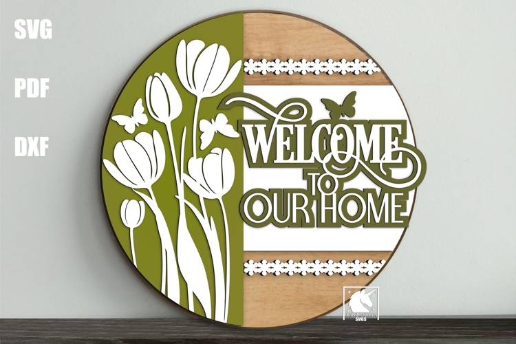 Welcome to Our Home Door Hanger| Spring Tulips Welcome Sign