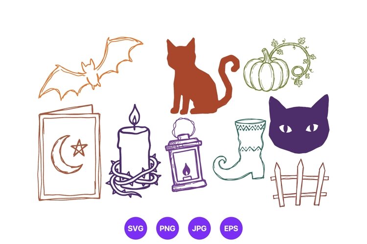 Halloween Hand Drawn Folk Art Illustrations example image 1