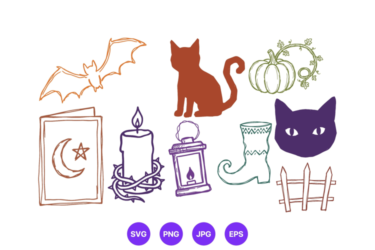 Halloween Hand Drawn Folk Art Illustrations
