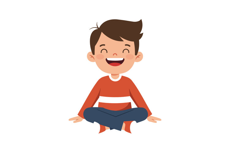 Happy child sitting cross-legged in a playful flat vector ar example image 1
