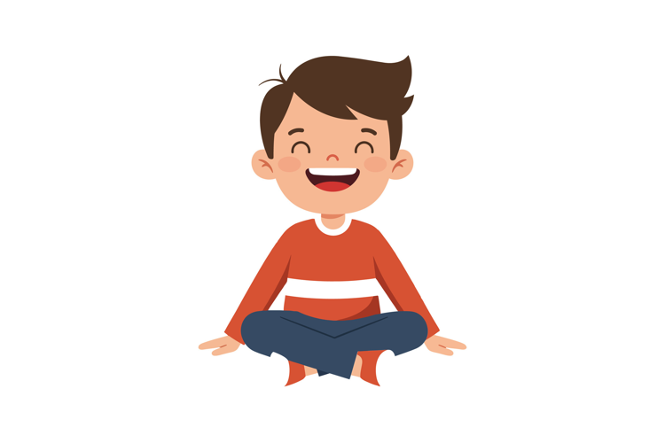 Happy child sitting cross-legged in a playful flat vector ar