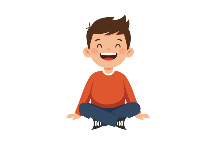Happy child sitting cross-legged in flat vector illustration example image 1