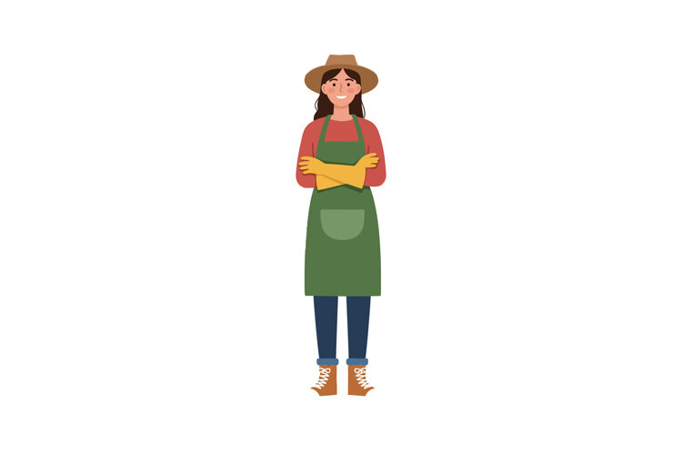 Woman in green apron with yellow gloves in flat vector art example image 1