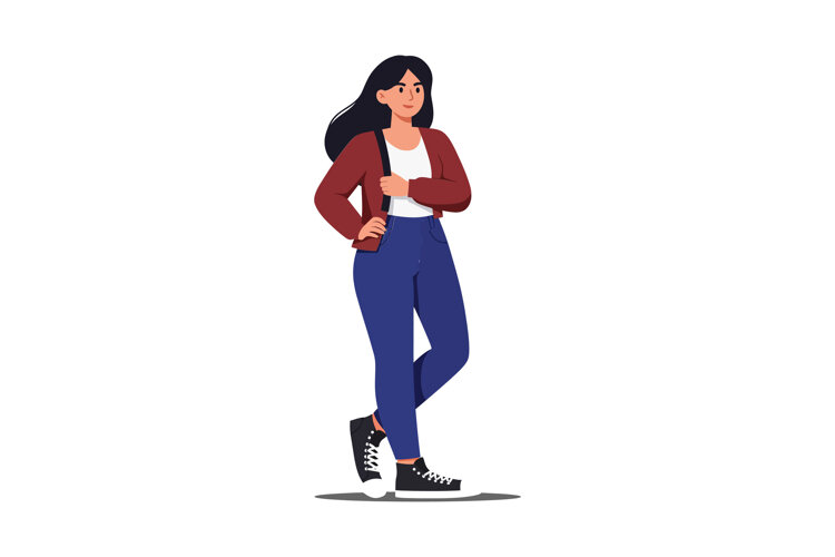 Woman in casual outfit walking with confidence in flat vecto example image 1