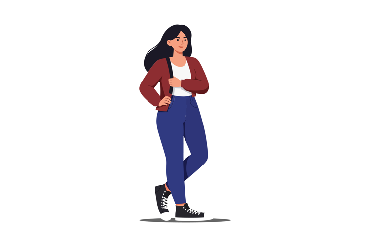 Woman in casual outfit walking with confidence in flat vecto