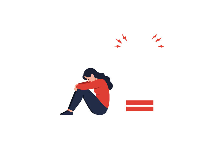 Woman sitting with head down in minimal flat vector art example image 1