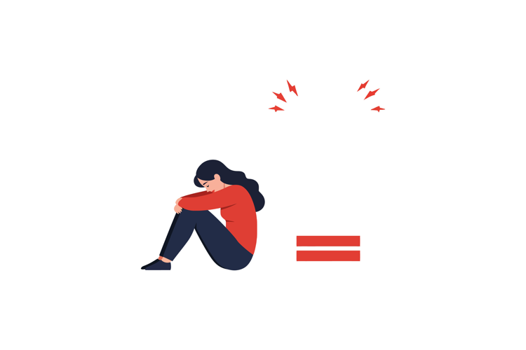 Woman sitting with head down in minimal flat vector art