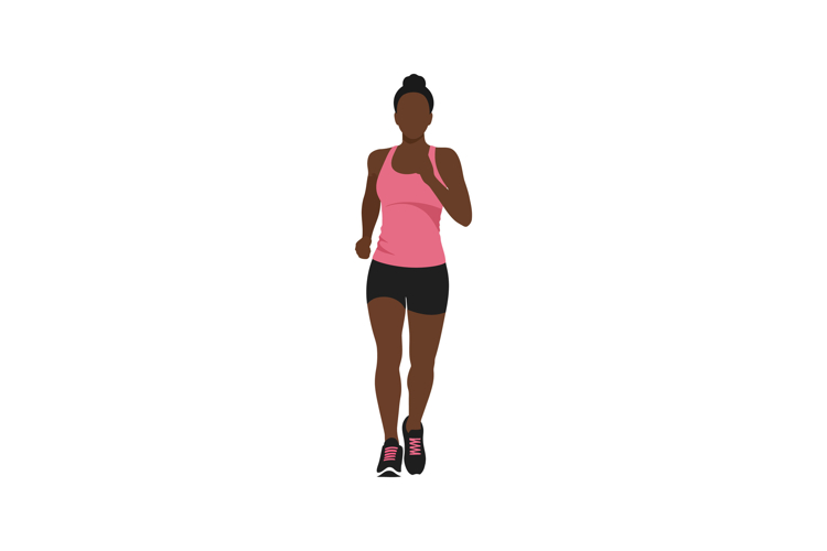 Running woman in pink sportswear, flat design vector illustr