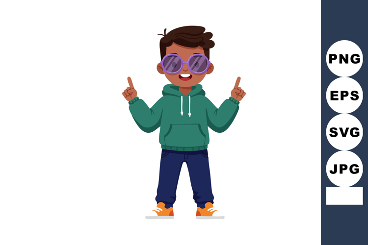 Cool boy wearing purple sunglasses green hoodie navy pants o