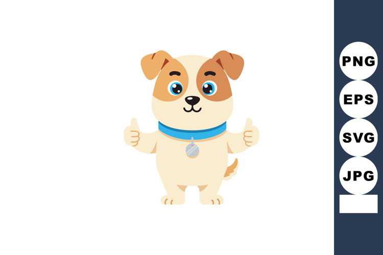 Cute cartoon dog giving thumbs up with blue collar and happy
