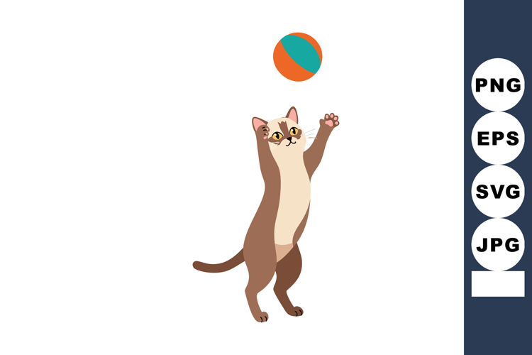 Cat playing with colorful ball in playful stance vector illu