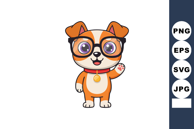 Cute cartoon dog wearing glasses with orange fur waving paw example image 1