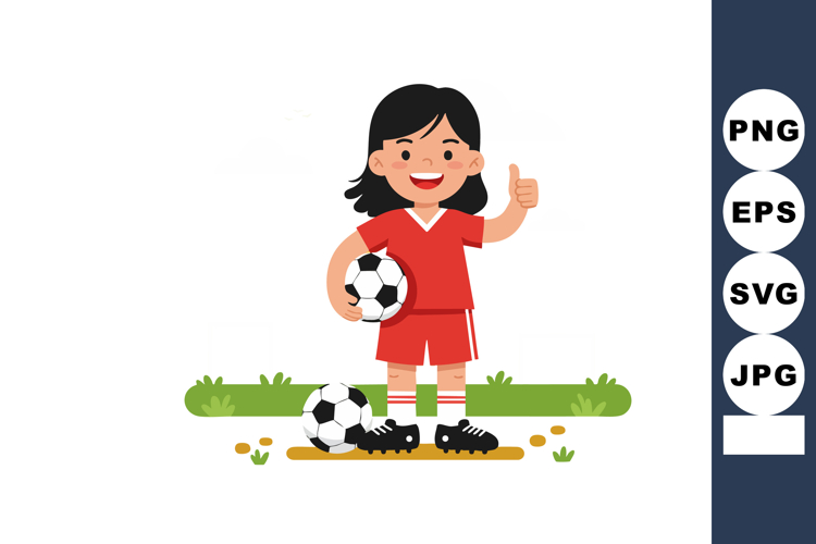 Girl Soccer Player Holding Ball Giving Thumbs Up Vector Illu