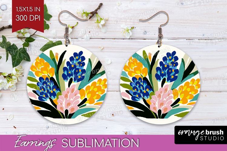 Hyacinth Modern Floral Round Earrings Sping Flower PNG