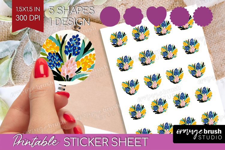 Hyacinth Modern Floral Round Sticker Sping Flower Printable