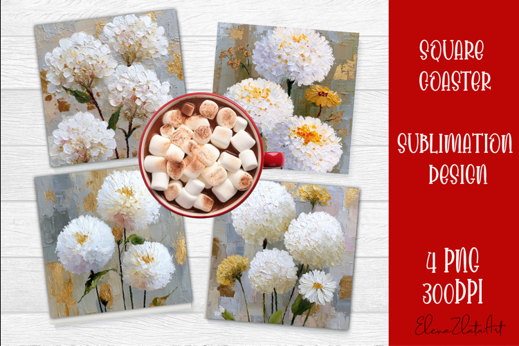 Hydrangea Sublimation Square coaster design Watercolor