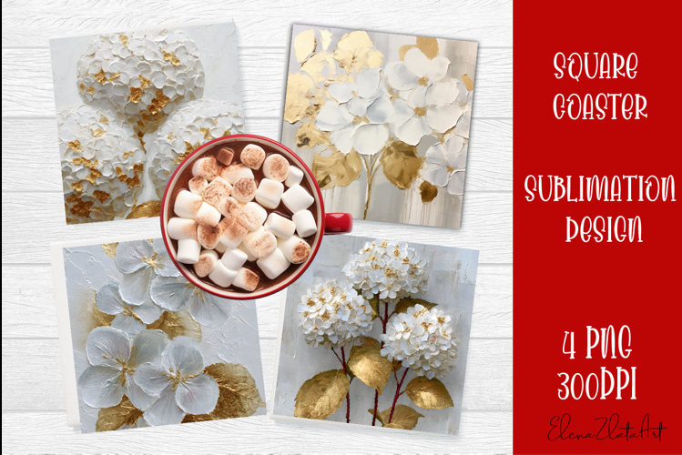 Hydrangea Sublimation Square coaster design Watercolor