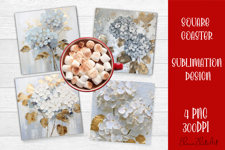 Hydrangea Sublimation Square coaster design Watercolor