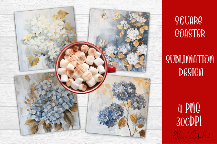 Hydrangea Sublimation Square coaster design Watercolor