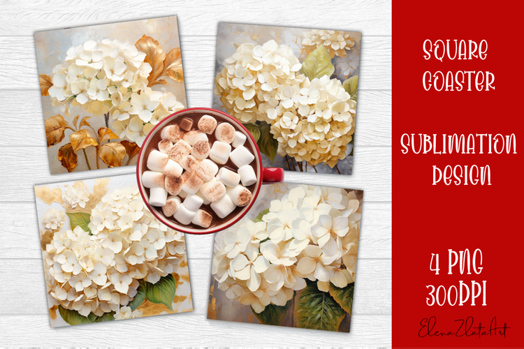 Hydrangea Sublimation Square coaster design Watercolor