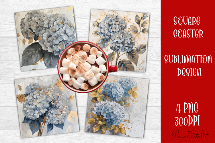 Hydrangea Sublimation Square coaster design Watercolor