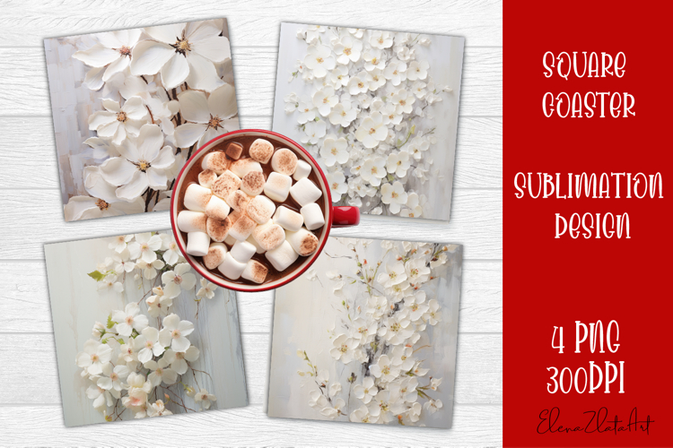 Hydrangea Sublimation Square coaster design Watercolor