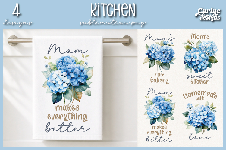 Cute Mom Kitchen Towel Sublimation, Hydrangeas Kitchen Towel