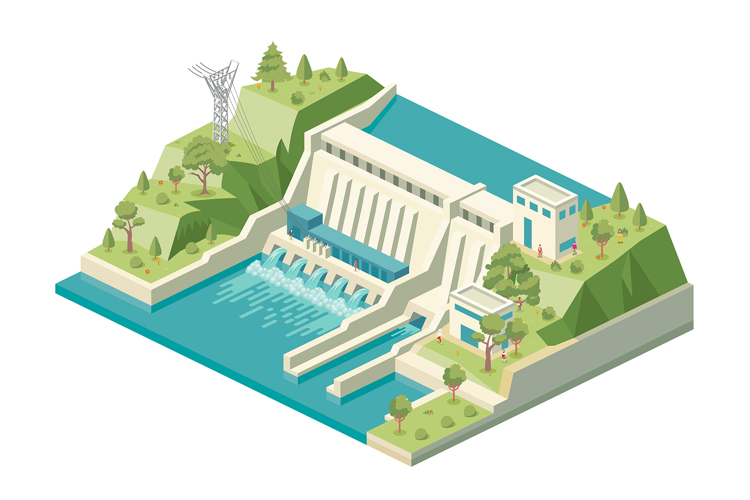 Water dam. Hydroelectric power station.