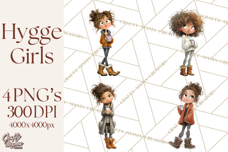 Winter Hygge Girl Clipart PNG, Cozy Wardrobe Illustrations