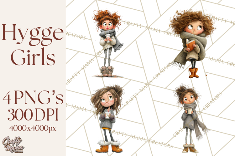 Winter Hygge Girl Clipart PNG, Cozy Wardrobe Illustrations