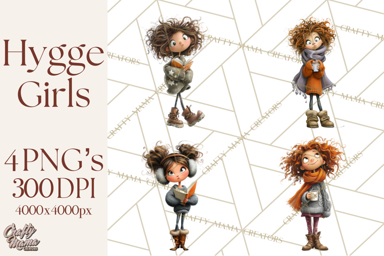 Winter Hygge Girl Clipart PNG, Cozy Wardrobe Illustrations