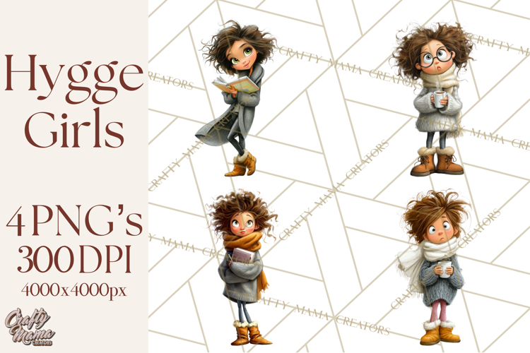 Winter Hygge Girl Clipart PNG, Cozy Wardrobe Illustrations