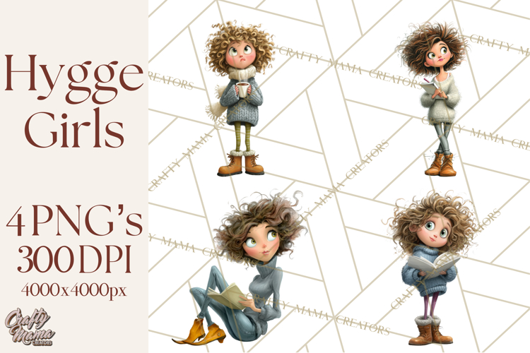 Winter Hygge Girl Clipart PNG, Cozy Wardrobe Illustrations
