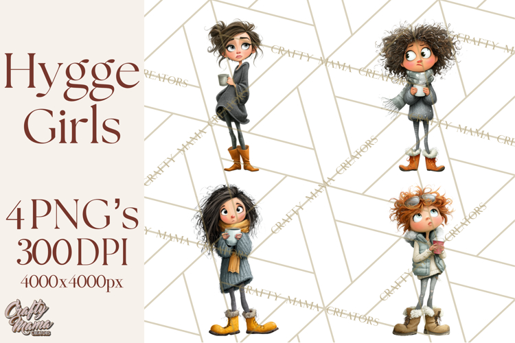Winter Hygge Girl Clipart PNG, Cozy Wardrobe Illustrations