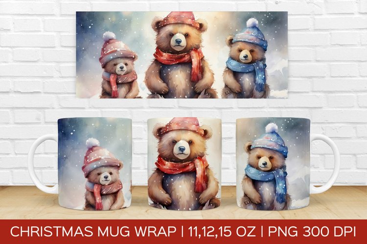 Christmas Bears Mug Wrap | Christmas Sublimation Design