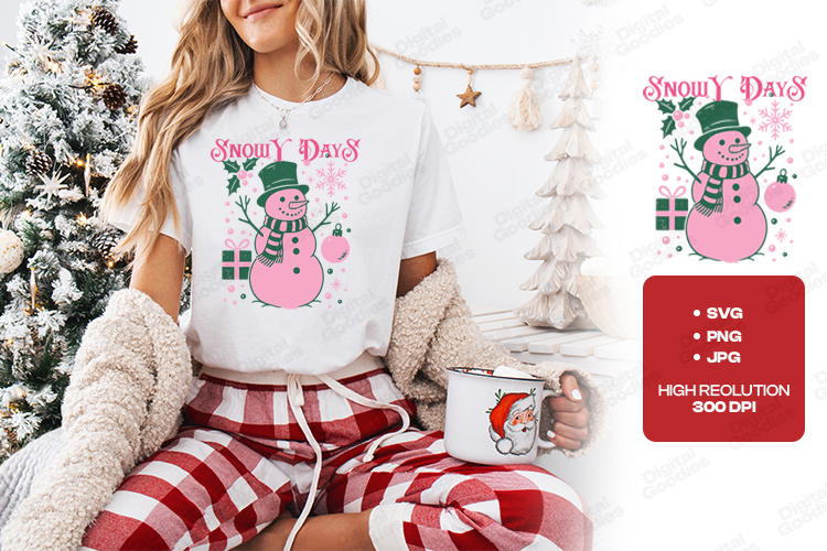 Snowy Days Pink Snowman Christmas Design
