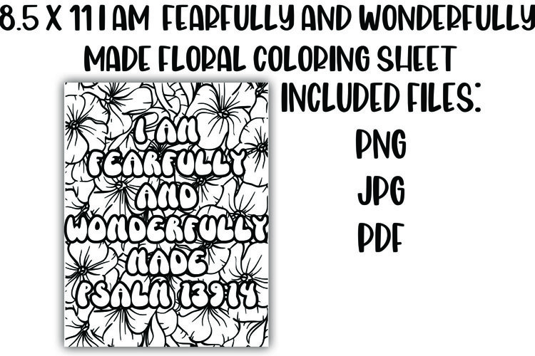 I Am Fearfully and Wonderfully Made Floral Coloring Sheet example image 1