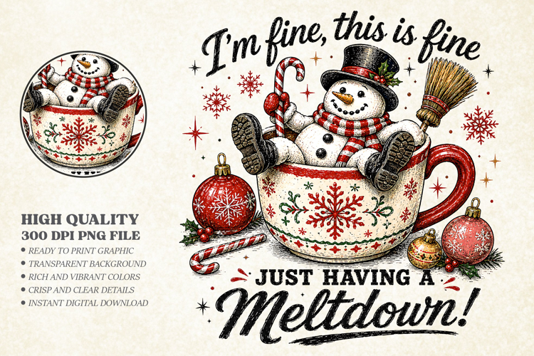 I am Fine Christmas Snowman PNG - Funny Meltdown Design