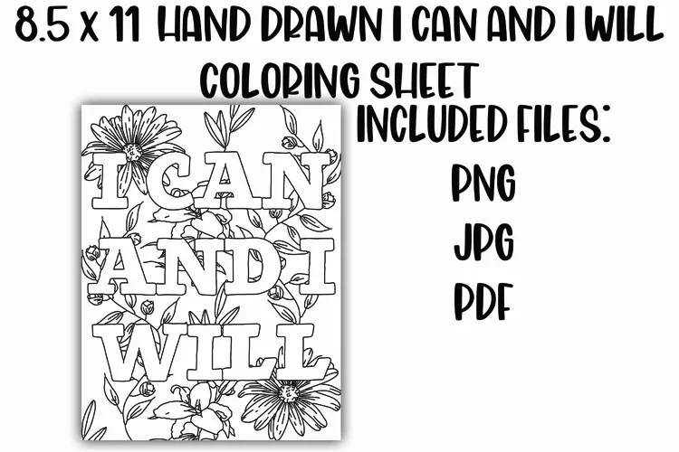 I Can and I Will Positive Floral Coloring Sheet