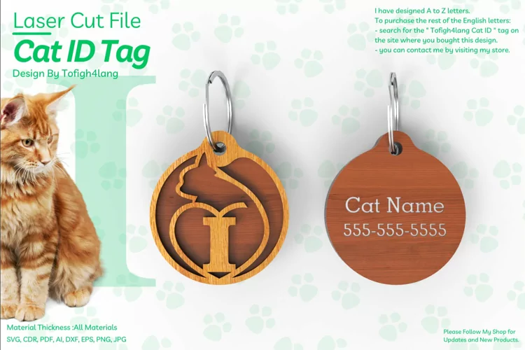 I | Cat ID Tag | Cat ID Tag Slide On Collar| laser cut | SVG