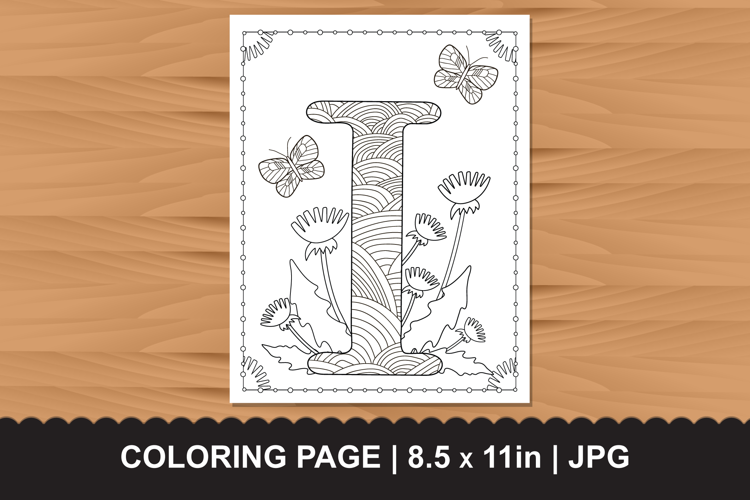 Letter I Coloring Page with Butterflies and Flowers