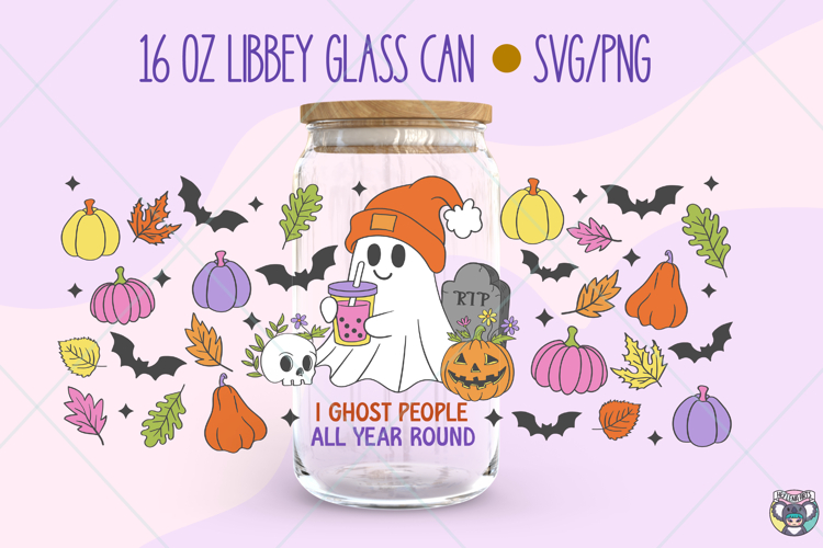 Ghost Halloween Libbey Glass Wrap, 16oz Spooky Cup Wrap Png